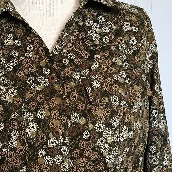 Cj Banks Brown Twill Button Up Floral Blouse Size X (XL) - Picture 2 of 9
